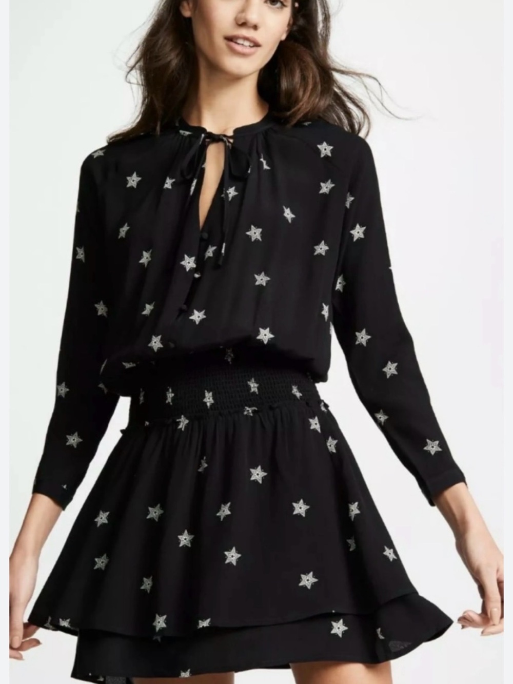 Rails Black Star-Print Long Sleeve Dress